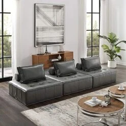 Volans Sherpa Fleece Sectional Sofa, Mid Century Modern Upholstered Square Modular Sectional Sofa Couch With Two Removable Non-Slip Pillows, Living Room Sofa Set, Grey, 1 Pcs -Safavieh Furnitue Shop 51DgATJmmAL. AC