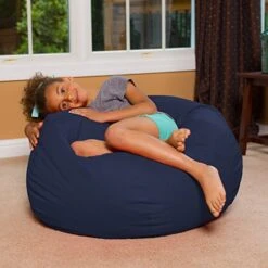 Big Comfy Bean Bag Chair: Posh Large Beanbag Chairs With Removable Cover For Kids, Teens And Adults - Polyester Cloth Puff Sack Lounger Furniture For All Ages - 27 Inch - Solid Navy Blue -Safavieh Furnitue Shop 51Ds4NJgiML