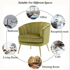 Artechworks Modern Velvet Barrel Chair Accent Armchair With Golden Legs For Living Room Bedroom Home Office, Channel Tufted Back Club Chair, Grass Green -Safavieh Furnitue Shop 51DwZmd44gL