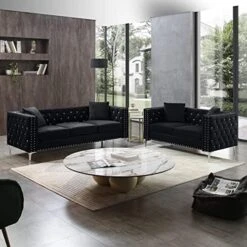 Mikibama Velvet Loveseat Sofa Couch Set For Living Room, Modern Decor Furniture Tufted Sofa Set With Nailhead Acrylic Legs And 2 Pillows For Bedroom, Hall(Grey) -Safavieh Furnitue Shop 51E0QI9w8QL. AC