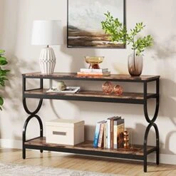 Tribesigns 3-Tier Console Table, 55 Inch Sofa Table With Open Storage Shelves, Narrow Long Hallway/Entryway Table For Home Living Room Entryway, Rustic Brown -Safavieh Furnitue Shop 51E7vX3K L. AC