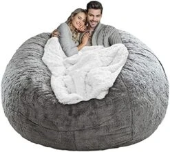 LapEasy Giant Bean Bag Chair Cover(Cover Only,No Filler),Oversized Round Soft Fluffy PV Velvet Washable Lazy Sofa Bean Bag Bed Cover For Adults, Living Room Bedroom Furniture Outside Cover(Drak Grey) -Safavieh Furnitue Shop 51EN zhOJIL. AC