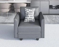 LLappuil Modular Sofa Faux Leather Fabric 112" Sectional Couch 4 Seater With Storage Seats Modern Sectional Sofa For Living Room, Office, Aqua Blue -Safavieh Furnitue Shop 51Ee UpcUWL. AC