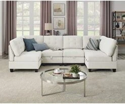 Melpomene 142'' U-Shape Chenille Sectional Sofa Couch，DIY Combination Includes 7 Single Chair 4 Corner And 1 Ottoman, Living Room Furniture Set For Villa & House,Grey -Safavieh Furnitue Shop 51Ej39UwqqL. AC 1