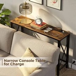 Rolanstar Console Table With 2 Outlets And 2 USB Ports, 39.4” Entryway Table With Metal Frame & X-Shaped Design, Narrow Sofa Table For Living Room And Hallway, Behind Couch Table, For Entryway, Foyer -Safavieh Furnitue Shop 51EmPTZCslL