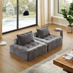 Volans Sherpa Fleece Sectional Sofa, Mid Century Modern Upholstered Square Modular Sectional Sofa Couch With Two Removable Non-Slip Pillows, Living Room Sofa Set, Grey, 1 Pcs -Safavieh Furnitue Shop 51EsOmWwh9L. AC