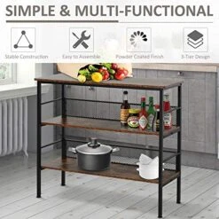 HOMCOM 3-Tier Console Table Industrial Style Storage Metal Wooden Shelf With A Robust Multi-Functional Design & Adjustable Feet, Black -Safavieh Furnitue Shop 51EwOVonoWL