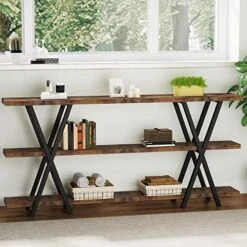 Tribesigns Sofa Table, 70.9 Inch 3 Tier Extra Long Console Table With Storage Shelves For Entryway Living Room, Rustic Brown Black -Safavieh Furnitue Shop 51FApQE2mkL