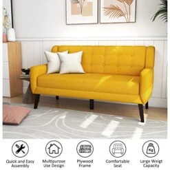 UIXE 3 Piece Indoor Comfy Sectional Sofa With Accent Chairs For Living Room, Linen Fabric Couch Modern Bedroom Loveseat 2-Seat Armchair For Home Apartment Small Space (Yellow) -Safavieh Furnitue Shop 51FCcIFgRiL