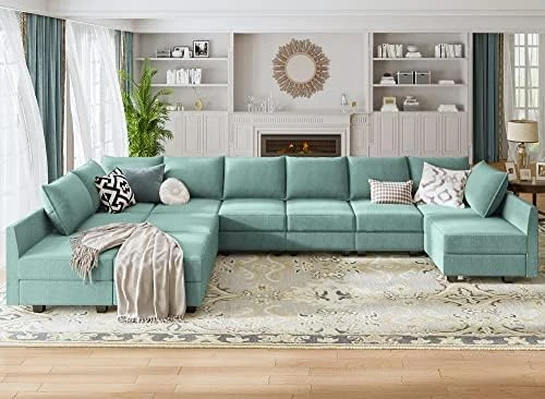 HONBAY Oversized Modular Sofa Couch With Ottoman U Shape Couch With Chaise Sleeper Sofa With Storage Seats, Bluish Grey 13 HONBAY Oversized Modular Sofa Couch With Ottoman U Shape Couch With Chaise Sleeper Sofa With Storage Seats, Bluish Grey - Image 13