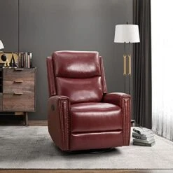 HULALA HOME Genuine Leather Swivel Rocker Recliners Set Of 2, Manual Glider Recliner Chairs With Adjustable Backrest & Footrest, Modern Home Theater Sofa Armchairs For Living Room Bedroom, Brown -Safavieh Furnitue Shop 51FVhhJavhL. AC