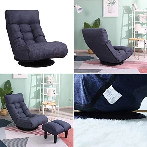 DEPOINTER Chaise Lounge Sofa, 360-Degree Swivel Chair Floor Gaming Chair Lazy Sofa, 3 Adjustable Positions, Foldable Recliner Sofa With Comfortable Backrest And Footrest For Home Office, Navy Blue 5 DEPOINTER Chaise Lounge Sofa, 360-Degree Swivel Chair Floor Gaming Chair Lazy Sofa, 3 Adjustable Positions, Foldable Recliner Sofa With Comfortable Backrest And Footrest For Home Office, Navy Blue - Image 5