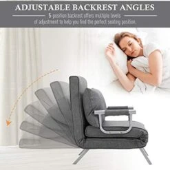 HOMCOM Single Person Folding 5 Position Convertible Sofa Bed Sleeper Chair Chaise Lounge Couch W/Pillow & Steel Frame For Home Office, Light Grey 12 HOMCOM Single Person Folding 5 Position Convertible Sofa Bed Sleeper Chair Chaise Lounge Couch W/Pillow & Steel Frame For Home Office, Light Grey -Safavieh Furnitue Shop 51Fb6WGum1L