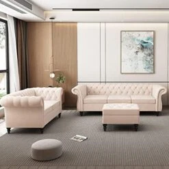 MIYZEAL 2 Pieces Living Room Sectional Sofa Set, Modern Velvet Button Tufted Chesterfield Sofa With Rolled Arm, Classic Upholstered Low Back Loveseat 3 Seater Couch For Living Room (Gray) -Safavieh Furnitue Shop 51Fh50TVOPL. AC