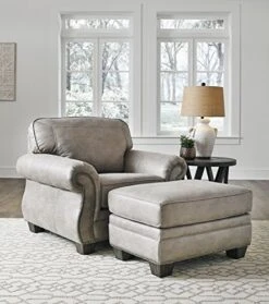 Signature Design By Ashley Olsberg Faux Leather Loveseat With Nailhead Trim And 2 Accent Pillows, Gray & Olsberg Faux Leather Ottoman With Nailhead Trim, Gray -Safavieh Furnitue Shop 51G0yi6DRaL