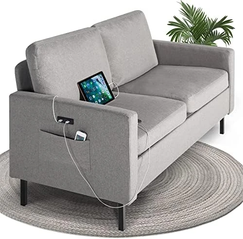 STHOUYN 56" W Fabric Loveseat Sofa With 2 USB, Small Couches For Living Room, Bedroom, Office, Easy Assembly & Comfy Cushion, Dark Grey 12 STHOUYN 56" W Fabric Loveseat Sofa With 2 USB, Small Couches For Living Room, Bedroom, Office, Easy Assembly & Comfy Cushion, Dark Grey - Image 12