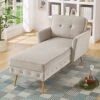 24KF Taupe Velvet Upholstered Tufted Chaise Lounge Chair, Chaise Sofa Bed In 57" Bed Bench，Chair Bed, Chaise Lounge For Offices ，Living Room And Bedroom,Living Room Chaise Chairs-Taupe