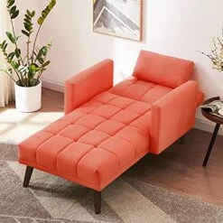 Lamerge Sleeper Sofa Chair Bed, 3-in-1 Convertible Chair Bed With Pillow,Adjustable Backrest Chaise Lounge Sleeper Couch Bed,Velvet Sofa Bed Reclining Chair For Apartment,Solid Wood Legs,Red -Safavieh Furnitue Shop 51GRJWnmSqL