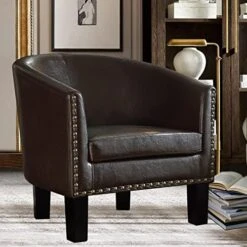 Rosevera Duilio Club Style Barrel Armchair For Living Room Faux Leather Accent Chair, Latte Faux Leather 23 Rosevera Duilio Club Style Barrel Armchair For Living Room Faux Leather Accent Chair, Latte Faux Leather -Safavieh Furnitue Shop 51GdulNuHoL. AC