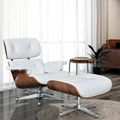 GENERIC Mid Century Lounge Chair With Ottoman, Genuine Leather Classic Modern Chair With 8-Layer Palisander Wood And Aluminum Base For Living Room Office Study Lounge (Palisander And White, Standard Size) -Safavieh Furnitue Shop 51GkyQ32TIL. AC