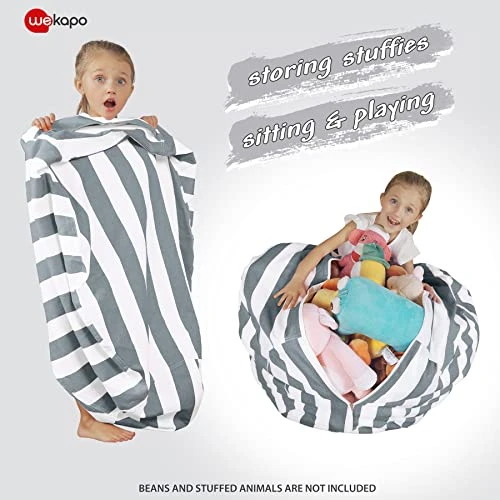 Wekapo Stuffed Animal Storage Bean Bag Chair Cover For Kids | Stuffable Zipper Beanbag For Organizing Children Plush Toys Large Premium Cotton Canvas 2 Wekapo Stuffed Animal Storage Bean Bag Chair Cover For Kids | Stuffable Zipper Beanbag For Organizing Children Plush Toys Large Premium Cotton Canvas - Image 2
