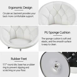 Yaheetech Round Tufted Back Chair Living Room Chair Contemporary Height Adjustable Vanity Chair 360° Swivel Accent Chair Modern Look, White -Safavieh Furnitue Shop 51HfLxVkKaL