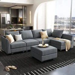 HONBAY Oversized Sectional Sofa With Wide Chaise Reversible Sectional Modular Sofa Couch With Ottomans U Shaped Corner Sectional With Storage For Living Room, Office, Spacious Space,Grey -Safavieh Furnitue Shop 51HfnKBtU1L. AC