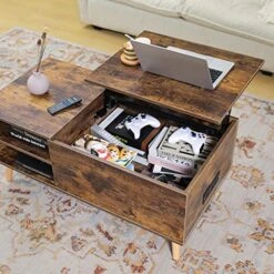 Coffee Table With Storage, Rustic Coffee Table, Wood Lift Top Coffee Table With Charging Station Sofa Table With Metal Frame And And Adjustable Feet, Large Storage Space, Easy Assembly, Rustic Brown -Safavieh Furnitue Shop 51HqdqU8weL