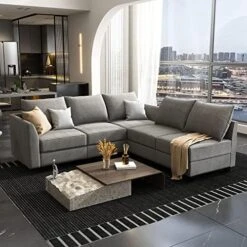 HONBAY Oversized Sectional Sofa With Wide Chaise Reversible Sectional Modular Sofa Couch With Ottomans U Shaped Corner Sectional With Storage For Living Room, Office, Spacious Space,Grey -Safavieh Furnitue Shop 51HrFfumknL. AC