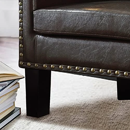 Rosevera Duilio Club Style Barrel Armchair For Living Room Faux Leather Accent Chair, Latte Faux Leather 5 Rosevera Duilio Club Style Barrel Armchair For Living Room Faux Leather Accent Chair, Latte Faux Leather - Image 5