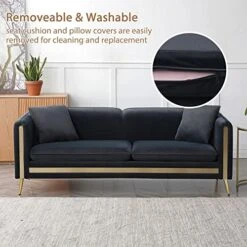 CALABASH 2 Piece Living Room Furniture Sets, Modern Tufted Velvet Sofa Couch And Loveseat With Removable Cushions Side Pocket And 4 Pillows For Bedroom Apartment(Black, 2+3 Seat) -Safavieh Furnitue Shop 51IKpQBklOL