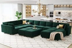 Belffin Modular Large Sectional Sofa With Storage Seat Oversized U Shaped Couch With Reversible Chaise Modular Sofa Set With Ottoman Velvet Green