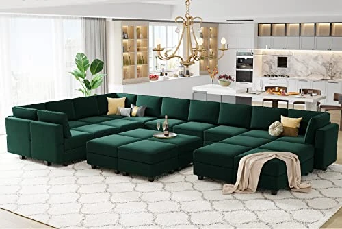 Belffin Modular Large Sectional Sofa With Storage Seat Oversized U Shaped Couch With Reversible Chaise Modular Sofa Set With Ottoman Velvet Green 1 Belffin Modular Large Sectional Sofa With Storage Seat Oversized U Shaped Couch With Reversible Chaise Modular Sofa Set With Ottoman Velvet Green