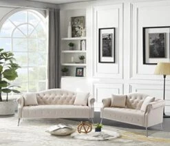 HomSof 2 Pieces Velvet Living Room Set, Classic Chesterfield Sofa Loveseat And 3 Couch With Button Tufted And Rolled Arms, 4 Pillows Included, 5 Seater, Beige(5-Seater) -Safavieh Furnitue Shop 51IwvN 5TaL. AC