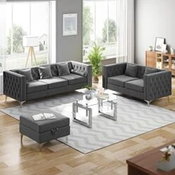 CECER Sofa, 3 Pieces Sofa Set, Loveseat Sofa- Oversize Sofa Couch- Sofa Chair, Velvet Sofa With Pillow, Couches For Living Room, Apartment, Office, Gray Sofa -Safavieh Furnitue Shop 51JKfF8pxGL. AC