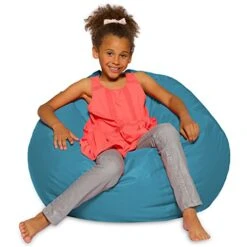Big Comfy Bean Bag Chair: Posh Large Beanbag Chairs With Removable Cover For Kids, Teens And Adults - Polyester Cloth Puff Sack Lounger Furniture For All Ages - 27 Inch - Heather Teal
