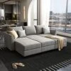 HONBAY Convertible Modular Sectional Sofa With Ottomans Polyester Fabric Sleeper Sectional Couch With Chaise And Storage 6 Seat Sectional Sofa For Living Room, Grey