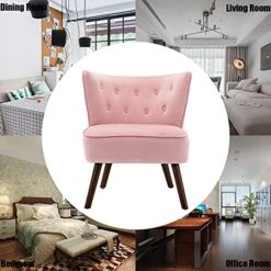 Altrobene Mid Century Modern Wingback Velvet Accent Chair Set Of 2 Wide Comfy Armless Corner Chair Tufted Slipper Chair For Living Room/Bedroom, Pink -Safavieh Furnitue Shop 51K4NyaSHPS