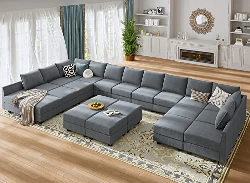 HONBAY Oversized Modular Sofa Couch With Ottoman U Shape Couch With Chaise Sleeper Sofa With Storage Seats, Bluish Grey 3 HONBAY Oversized Modular Sofa Couch With Ottoman U Shape Couch With Chaise Sleeper Sofa With Storage Seats, Bluish Grey - Image 3