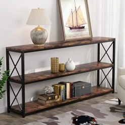 Tribesigns 70.86 Inch Rustic Console Sofa Table With Open Shelf, Industrial TV Stand 3 Shelf Horizontal Hallway Entryway Table With Storage For Living Room (70.86, Brown) -Safavieh Furnitue Shop 51KLQGDRCzL