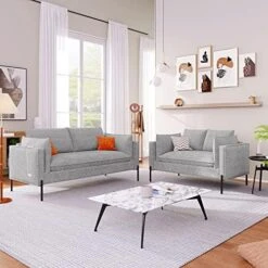 2-Piece Linen Fabric Sofa Set With USB Charging Ports, Morden Style Upholstered Sofa And Loveseat Sets With 3 Seat Sofa Couch And Loveseat Sofa For Living Room, Apartment (2+3 Seat, Grey) -Safavieh Furnitue Shop 51KaO4xoDL. AC