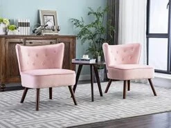 Altrobene Mid Century Modern Wingback Velvet Accent Chair Set Of 2 Wide Comfy Armless Corner Chair Tufted Slipper Chair For Living Room/Bedroom, Pink -Safavieh Furnitue Shop 51KrqB VA0S. AC