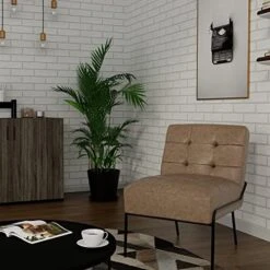 ELuxurySupply Armless Accent Chair | Upholstered Modern Living Room Chair With Metal Frame And Elegant Pintucking | Premium, Comfortable High Density Foam Cushion | Easy Assembly | Faux Black Leather -Safavieh Furnitue Shop 51L6aGGMIL. AC