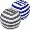 2-pack Stuffed Animal Storage Bean Bags For Kids Room Empty Animal Beanbag Chair Covers Only Without Filling Small Storage Bags For Toddlers, Children, Boys, Girls Room Decor, White Grey Blue Stripes