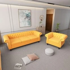 2 Piece Living Room Set, Velvet Chesterfield Sofa Loveseat Couch With Scroll Arms And Nailhead For Living Room, Office (Grey) 25 2 Piece Living Room Set, Velvet Chesterfield Sofa Loveseat Couch With Scroll Arms And Nailhead For Living Room, Office (Grey) -Safavieh Furnitue Shop 51LmUdPCNJL. AC