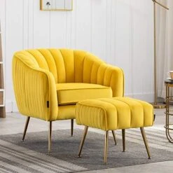 Artechworks Velvet Modern Tub Barrel Arm Chair Upholstered Tufted With Gold Metal Legs Accent Club Chair With Ottoman Footrest For Living Reading Room Bedroom, Green -Safavieh Furnitue Shop 51LmXHJ52lL. AC