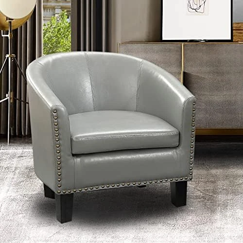 Rosevera Duilio Club Style Barrel Armchair For Living Room Faux Leather Accent Chair, Latte Faux Leather 13 Rosevera Duilio Club Style Barrel Armchair For Living Room Faux Leather Accent Chair, Latte Faux Leather - Image 13