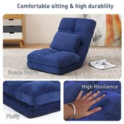 Urnodel Indoor Chaise Lounge Sofa, Floor Chair With Back Support For Adults, 14 Angle Adjustment Recliner Chair, Folding Floor Lounger With Pillow 8823(Blue) -Safavieh Furnitue Shop 51M1aWLWi2L