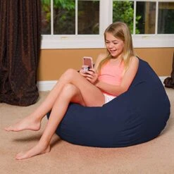 Posh Creations Bean Bag Chair For Kids, Teens, And Adults Includes Removable And Machine Washable Cover, Solid Navy Blue, 38in - Large -Safavieh Furnitue Shop 51M60dSekYL