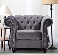 Container Furniture Direct Feinstein Modern Velvet Chesterfield Couches For Living Room With Nailheads, Diamond Tufting & Durable Metal Frame, Loveseat, Sofa, Dark Blue -Safavieh Furnitue Shop 51MTjv5cNL. AC